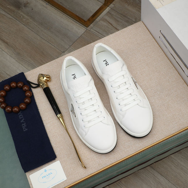 PRA RE-NYLON SNEAKERS IN WHITE LEATHER AND FABRIC