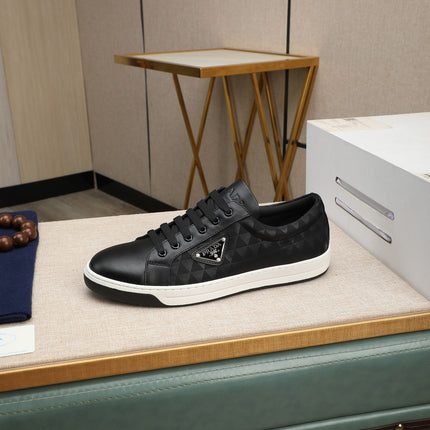 PRA RE-NYLON SNEAKERS IN BLACK MIX WHITE LEATHER AND FABRIC