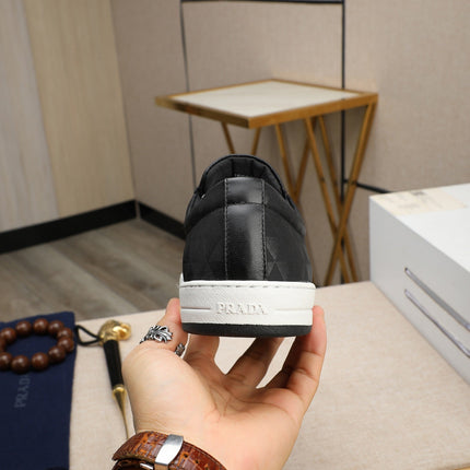 PRA RE-NYLON SNEAKERS IN BLACK MIX WHITE LEATHER AND FABRIC