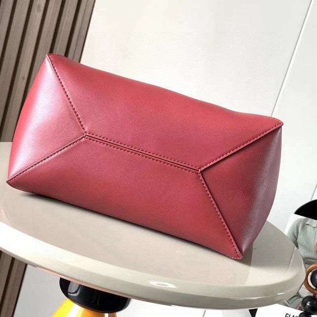 LOEWE 25S PUZZLE FOLD BAG 31 IN SOCOLA AND MAROON SHINY CALFSKIN