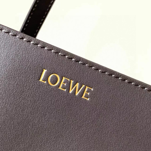 LOEWE 25S PUZZLE FOLD BAG 31 IN SOCOLA AND MAROON SHINY CALFSKIN