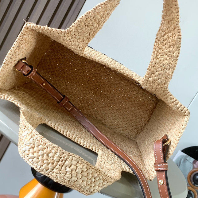 LOEWE 25S WE FONT TOTE BAG 24 IN NATURAL RAFFIA FIBER