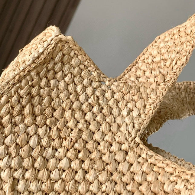 LOEWE 25S WE FONT TOTE BAG 24 IN NATURAL RAFFIA FIBER