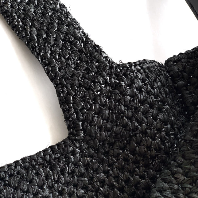 LOEWE 25S WE FONT TOTE BAG 24 IN BLACK RAFFIA FIBER