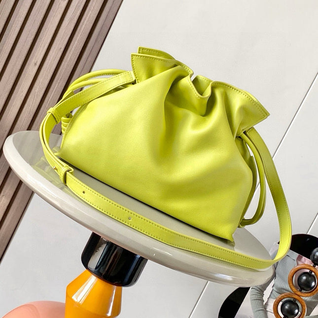 LOEWE 25S LARGE FLAMENCO CLUTCH BAG 30 IN LIME GOLD CALFSKIN