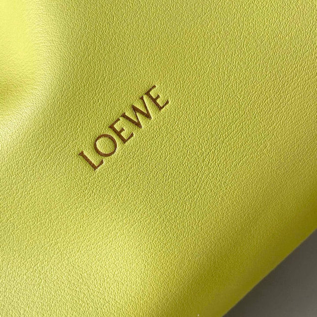 LOEWE 25S LARGE FLAMENCO CLUTCH BAG 30 IN LIME GOLD CALFSKIN