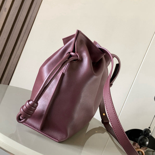 LOEWE 25S LARGE FLAMENCO CLUTCH BAG 30 IN DARK ROSEWOOD CALFSKIN