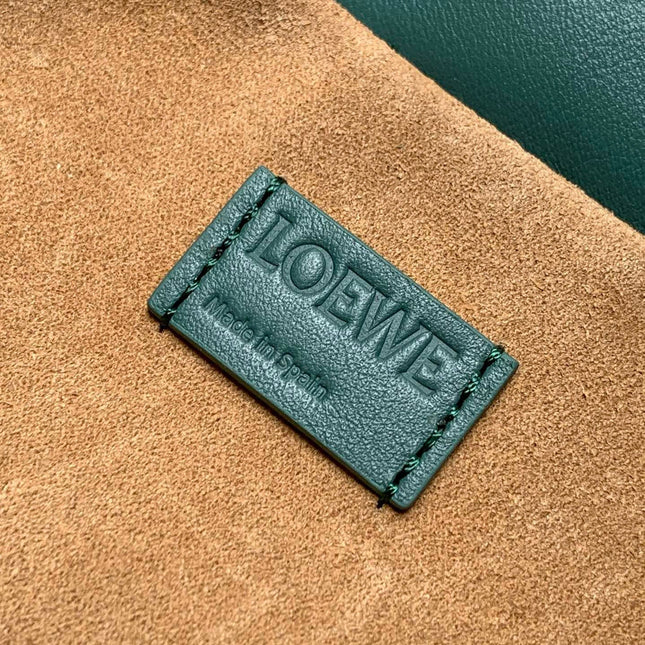 LOEWE 25S LARGE FLAMENCO CLUTCH BAG 30 IN DEEP TEAL CALFSKIN