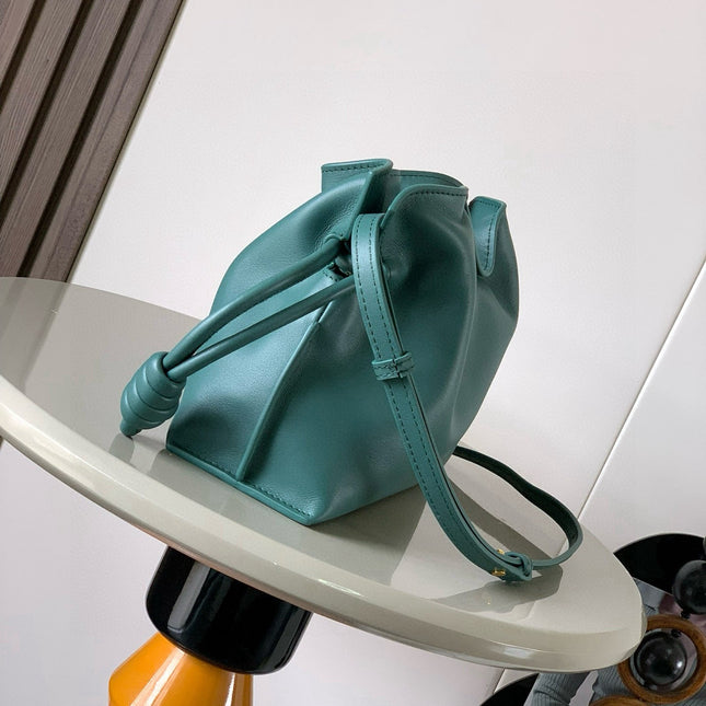 LOEWE 25S MEDIUM FLAMENCO CLUTCH BAG 23 IN DEEP TEAL CALFSKIN