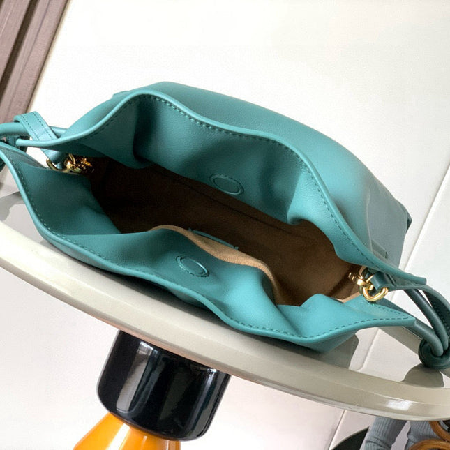 LOEWE 25S MEDIUM FLAMENCO CLUTCH BAG 23 IN DEEP TEAL CALFSKIN