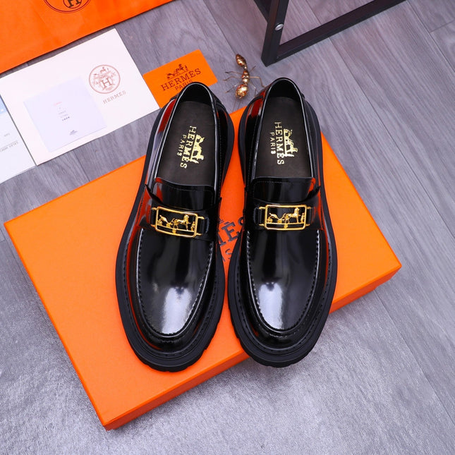 HM GOLD BUCKLE LOAFER GLOSSY BLACK CALFSKIN