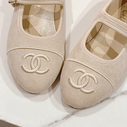 mary jane flat light pink corduroy