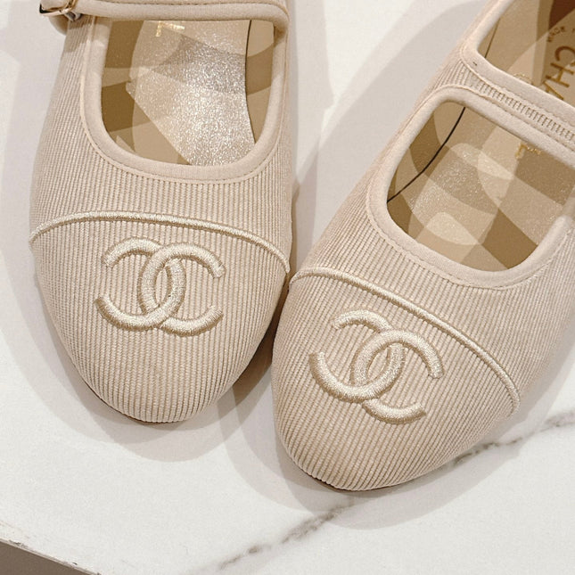 mary jane flat light pink corduroy