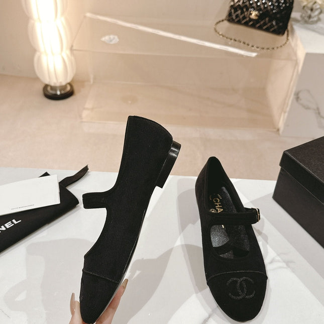 mary jane flat black corduroy