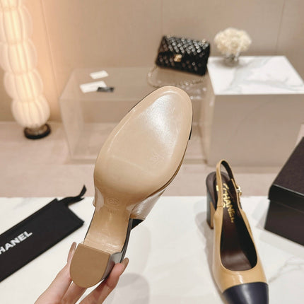 HIGH SLINGBACKS PEANUT BROWN MIX BLACK SHEEPSKIN