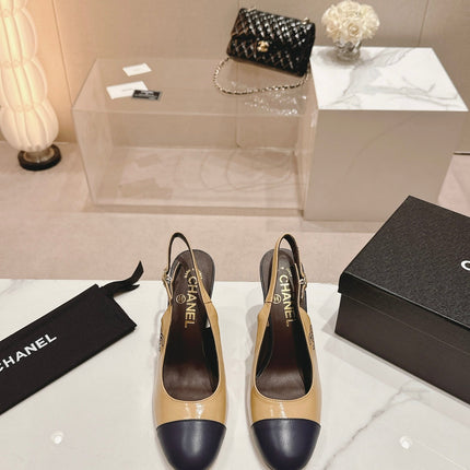 HIGH SLINGBACKS PEANUT BROWN MIX BLACK SHEEPSKIN