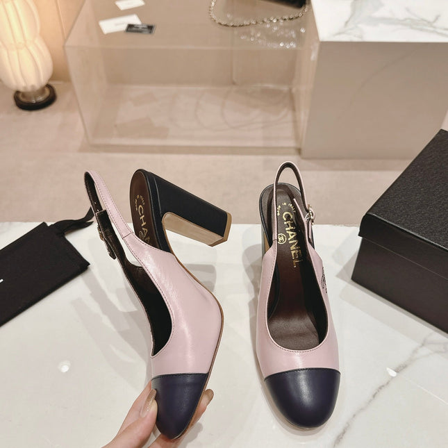 HIGH SLINGBACKS LIGHT PINK MIX BLACK SHEEPSKIN