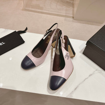 HIGH SLINGBACKS LIGHT PINK MIX BLACK SHEEPSKIN