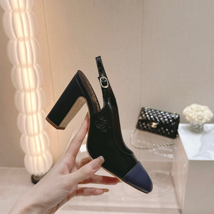 HIGH SLINGBACKS BLACK MIX VIOLET SHEEPSKIN