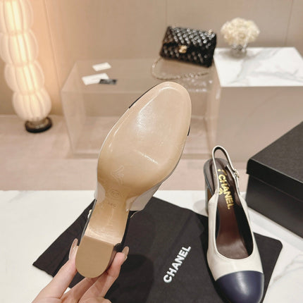 HIGH SLINGBACKS WHITE MIX BLACK SHEEPSKIN