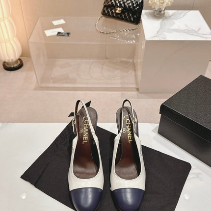 HIGH SLINGBACKS WHITE MIX BLACK SHEEPSKIN