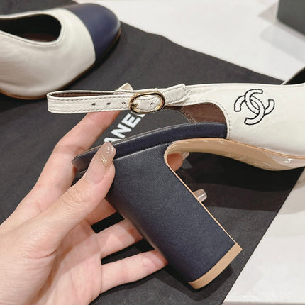 HIGH SLINGBACKS WHITE MIX BLACK SHEEPSKIN