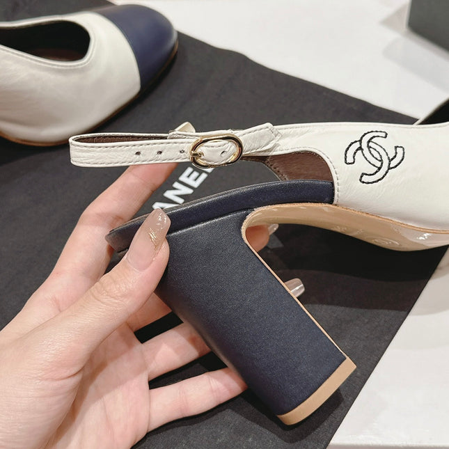 HIGH SLINGBACKS WHITE MIX BLACK SHEEPSKIN