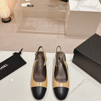 SLINGBACKS PEANUT BROWN MIX BLACK SHEEPSKIN