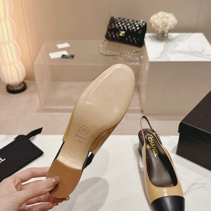 SLINGBACKS PEANUT BROWN MIX BLACK SHEEPSKIN