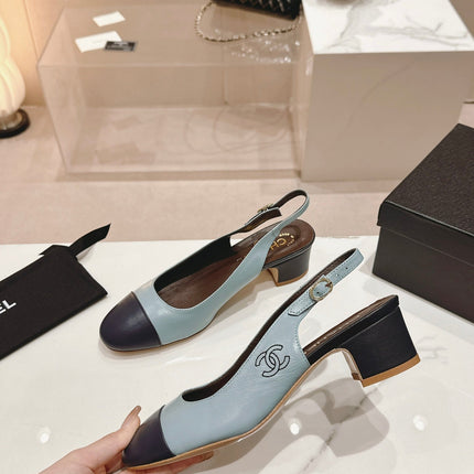 SLINGBACKS LIGHT BLUE MIX BLACK SHEEPSKIN