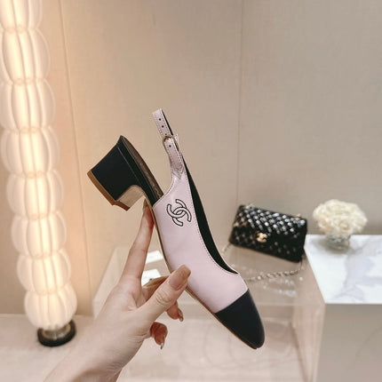 SLINGBACKS LIGHT PINK MIX BLACK SHEEPSKIN