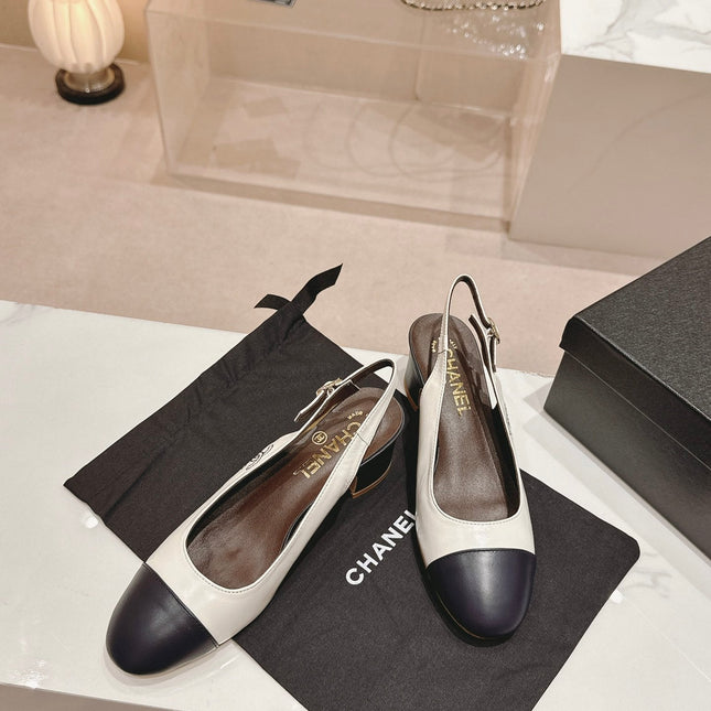 SLINGBACKS WHITE MIX BLACK SHEEPSKIN