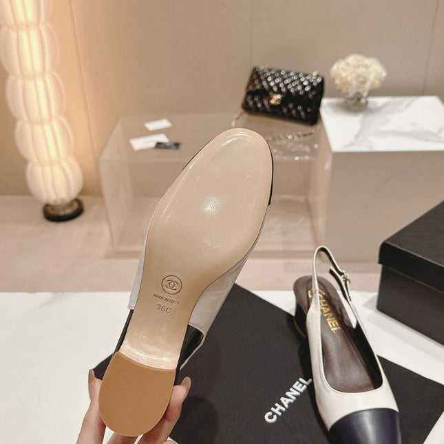 SLINGBACKS WHITE MIX BLACK SHEEPSKIN