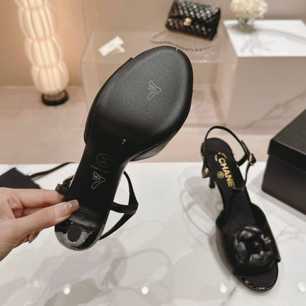 Double C New Camellia High Heel Sandals Black