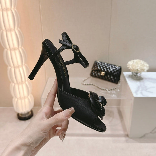 Double C New Camellia High Heel Sandals Black