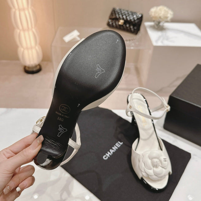 Double C New Camellia High Heel Sandals White