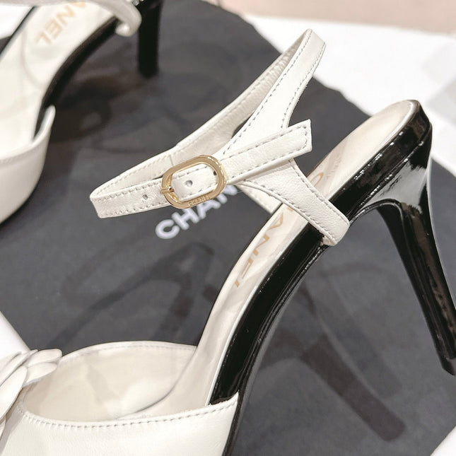 Double C New Camellia High Heel Sandals White