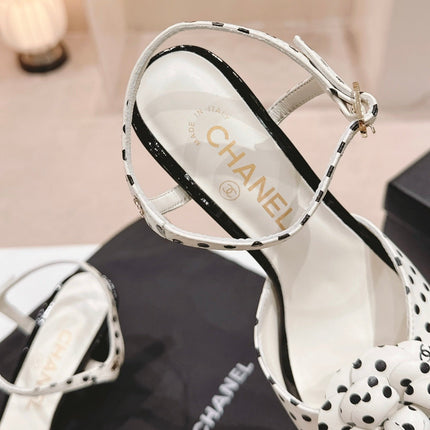 Double C New Camellia High Heel Sandals White/ Black Caro