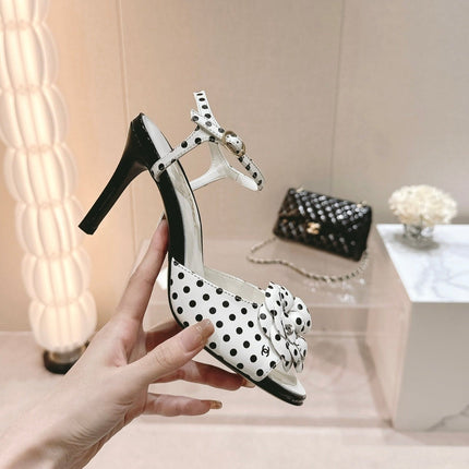 Double C New Camellia High Heel Sandals White/ Black Caro