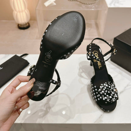Double C New Camellia High Heel Sandals Black/ White Caro