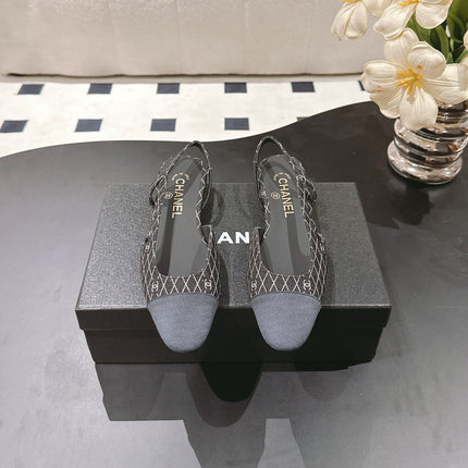 CC SLINGBACK 25S 25 MM IN BLACK DENIM WITH PLAID PATTERN