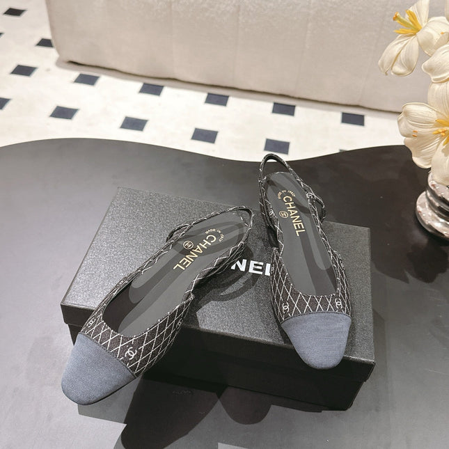 CC SLINGBACK 25S 25 MM IN BLACK DENIM WITH PLAID PATTERN