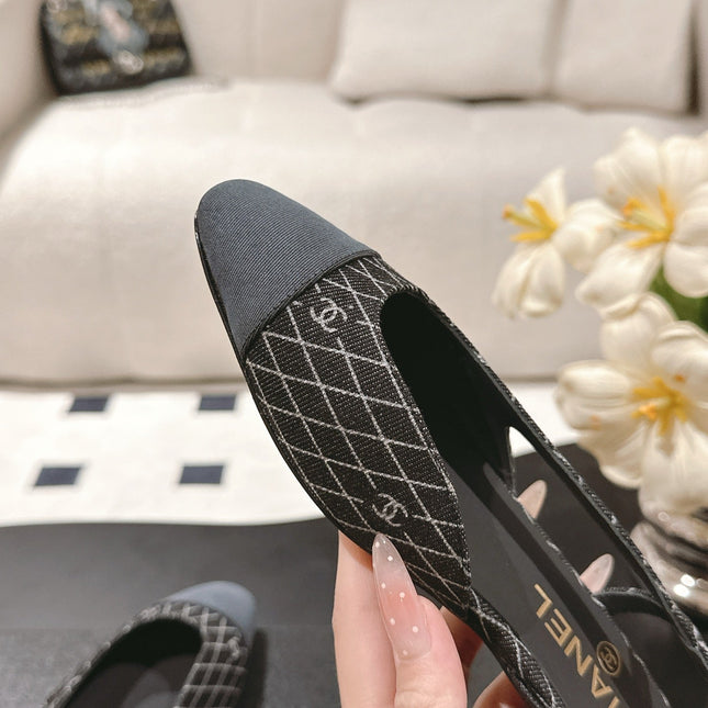CC SLINGBACK 25S 25 MM IN BLACK DENIM WITH PLAID PATTERN