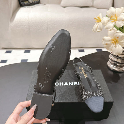 CC SLINGBACK 25S 25 MM IN BLACK DENIM WITH PLAID PATTERN