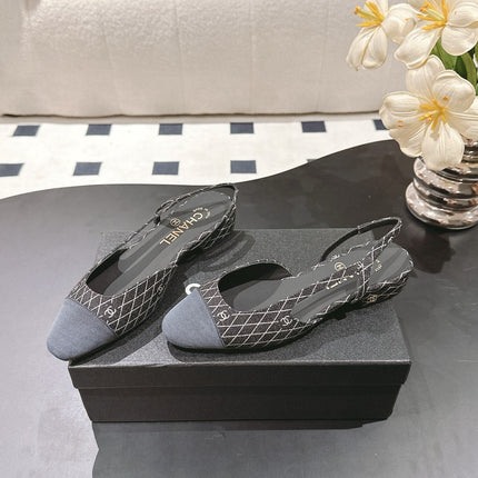 CC SLINGBACK 25S 25 MM IN BLACK DENIM WITH PLAID PATTERN
