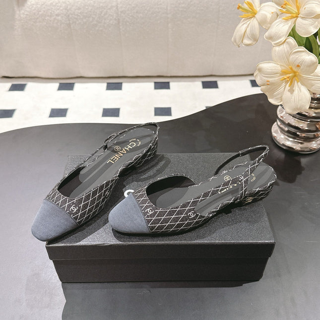 CC SLINGBACK 25S 25 MM IN BLACK DENIM WITH PLAID PATTERN
