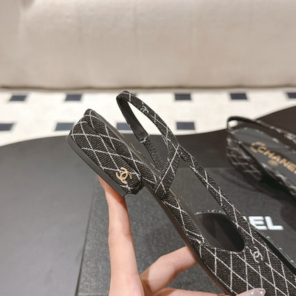 CC SLINGBACK 25S 25 MM IN BLACK DENIM WITH PLAID PATTERN