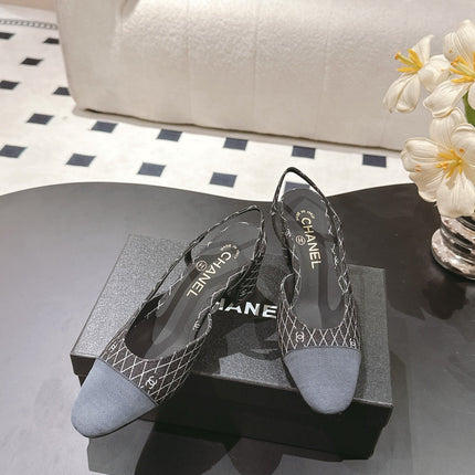 CC SLINGBACK 25S 65 MM IN BLACK DENIM WITH PLAID PATTERN