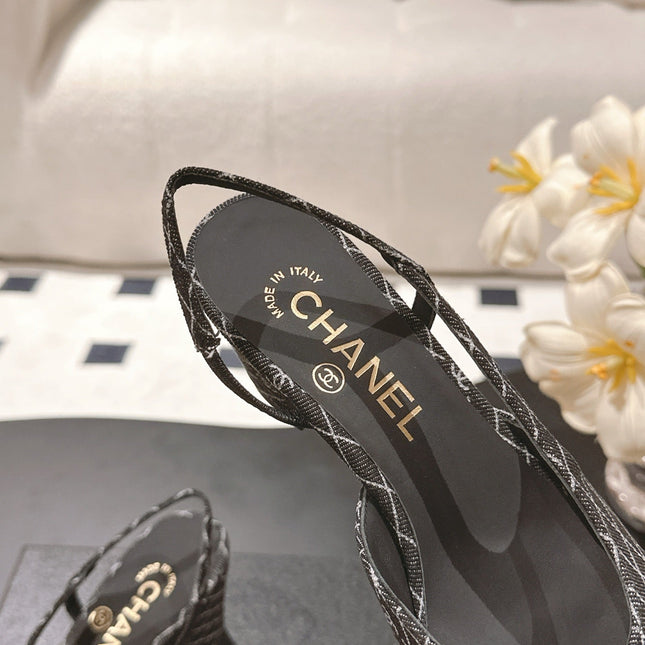 CC SLINGBACK 25S 65 MM IN BLACK DENIM WITH PLAID PATTERN