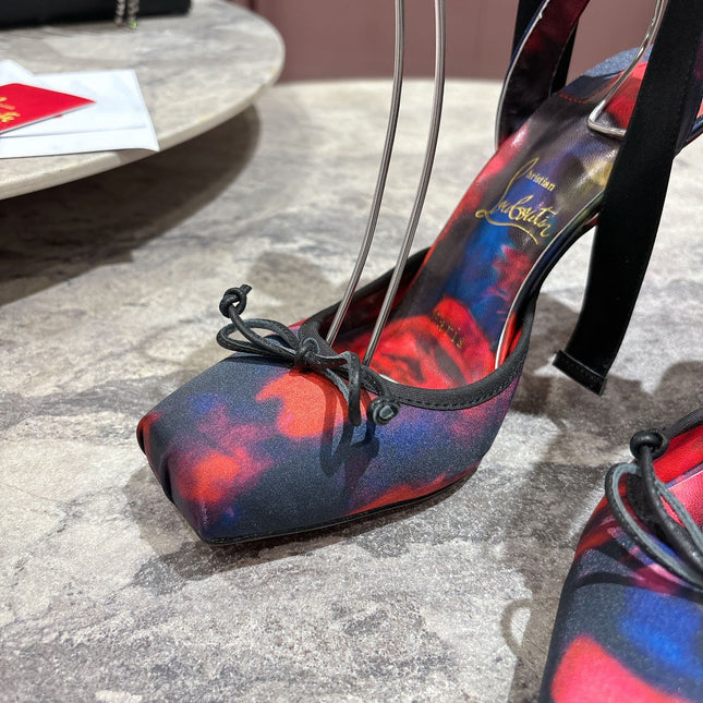 CASSIA LACE UP 100MM IN RED AND MULTICOLOR SATIN